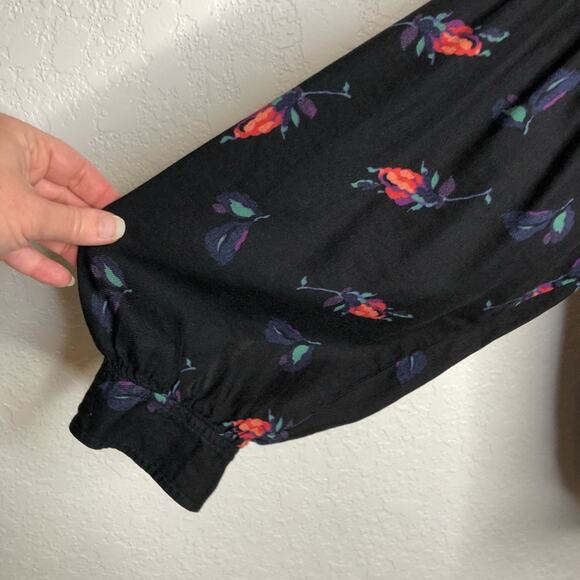 Anthropologie Maeve black pink floral balloon sleeve linen blend top size Medium - Picture 7 of 15